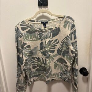 Tropical Leaf Print Long Sleeve Top / sweatshirt material